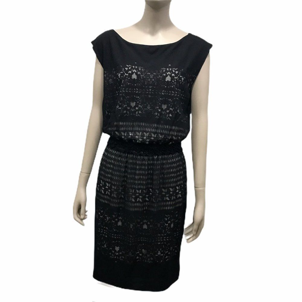Max Studio Lace Overlay Shift‎ Dress Size M Black
